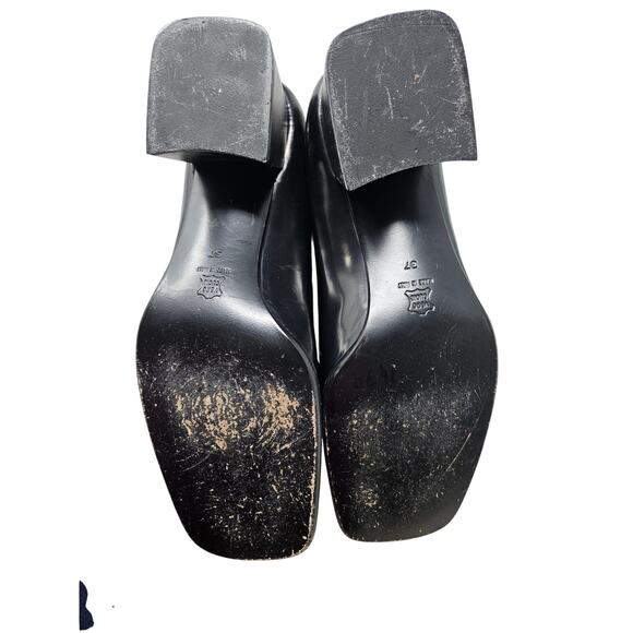 Vintage Y2K Black Leather 37 Square Toe Bow Mary Jane Chunky Goth Grunge main image 2